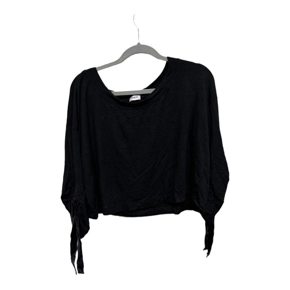 Le Marche Black Purple Velvet Tie Long Sleeve Crop Top Size Medium - Picture 1 of 5